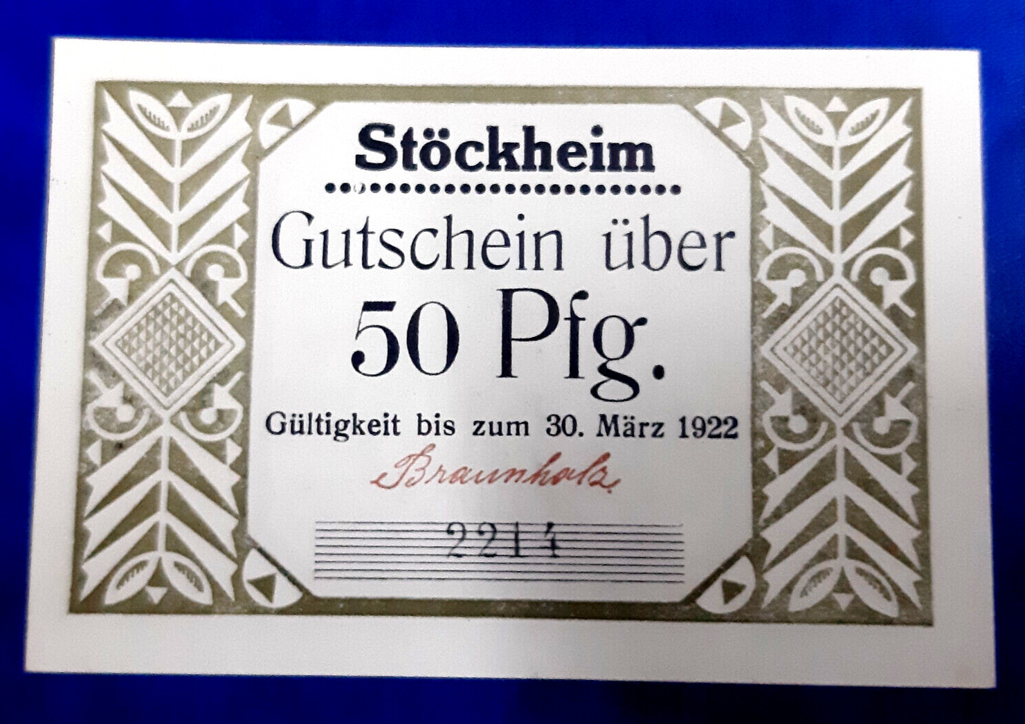 STÖCKHEIM NOTGELD 50 PFENNIG 1922 EMERGENCY MONEY GERMANY BANKNOTE (26435)