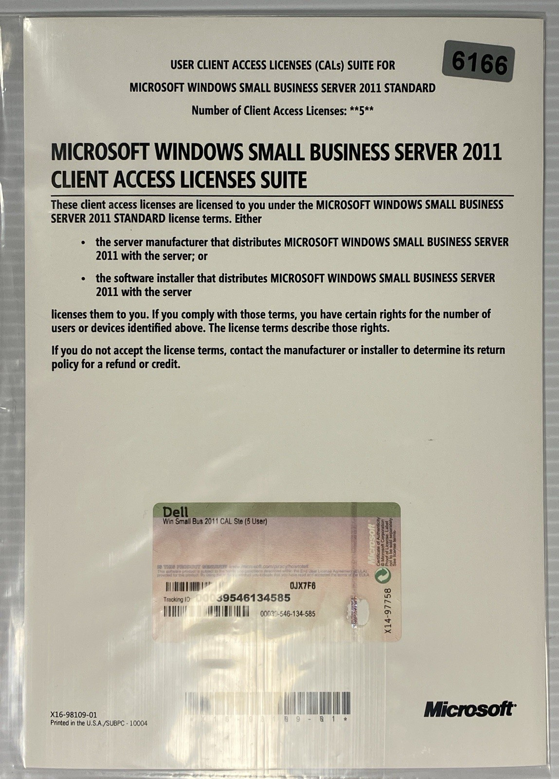 VINTAGE SOFTWARE| Microsoft Server 2012 Client Access License (5 User CALS)