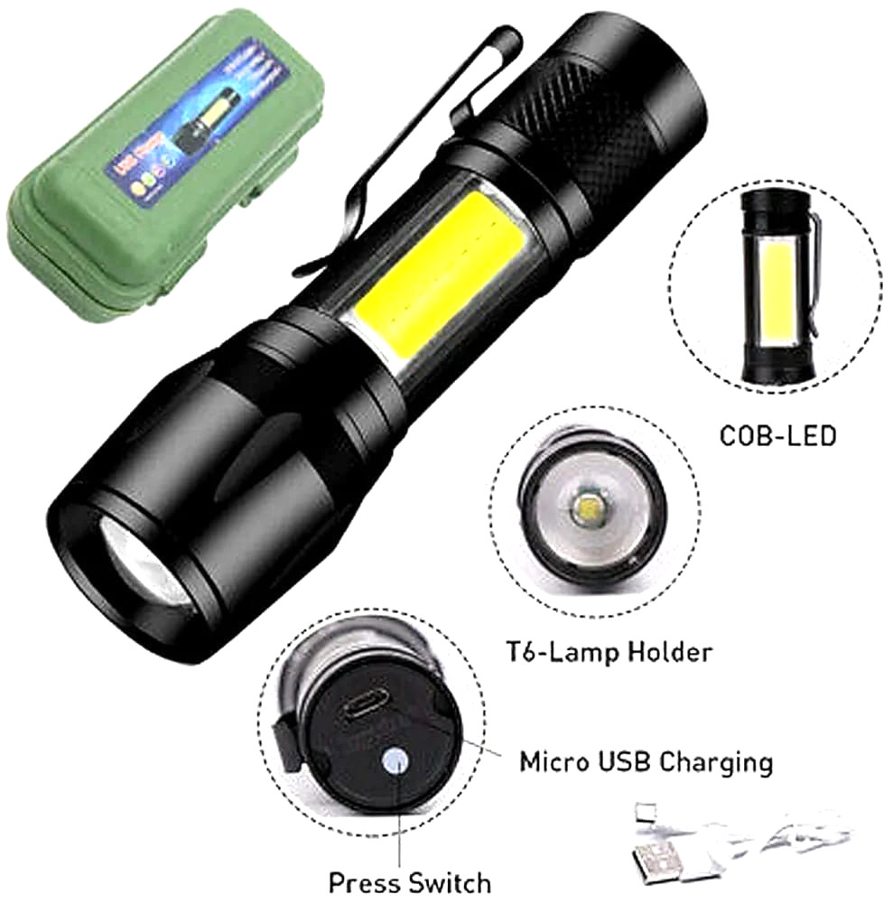 Mini Handheld Flashlight USB Charging XPE, COB Light Energy Efficient Waterproof