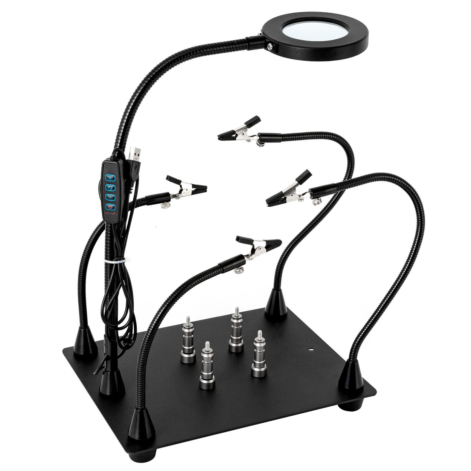 LED Lighted 6X Magnifying 4 -Metal Arm Third Hand Soldering PCB Holder Tool