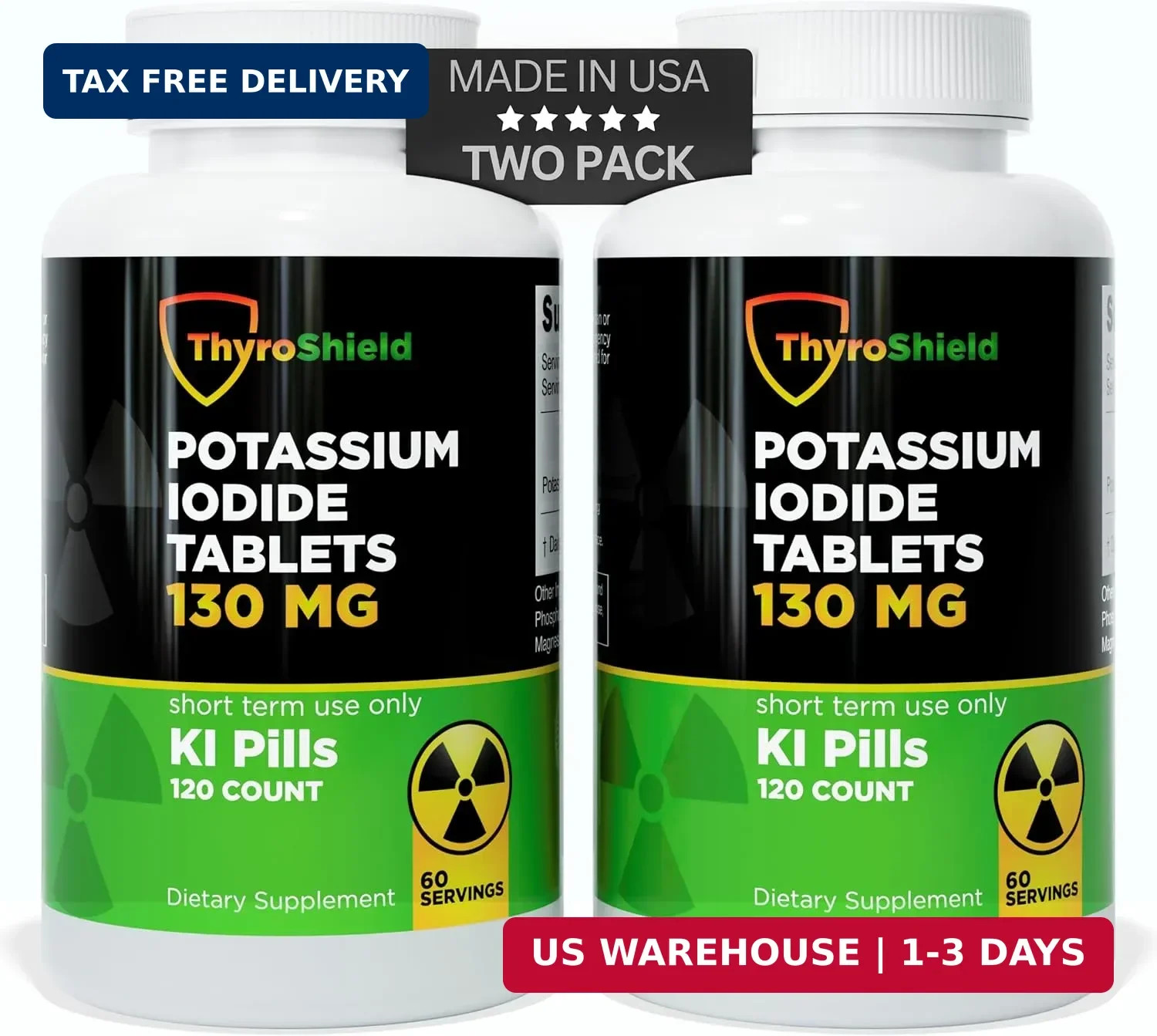 Potassium Iodide Tablets 130mg 120 Count Iodine Radiation Exposure Nuclear Pills