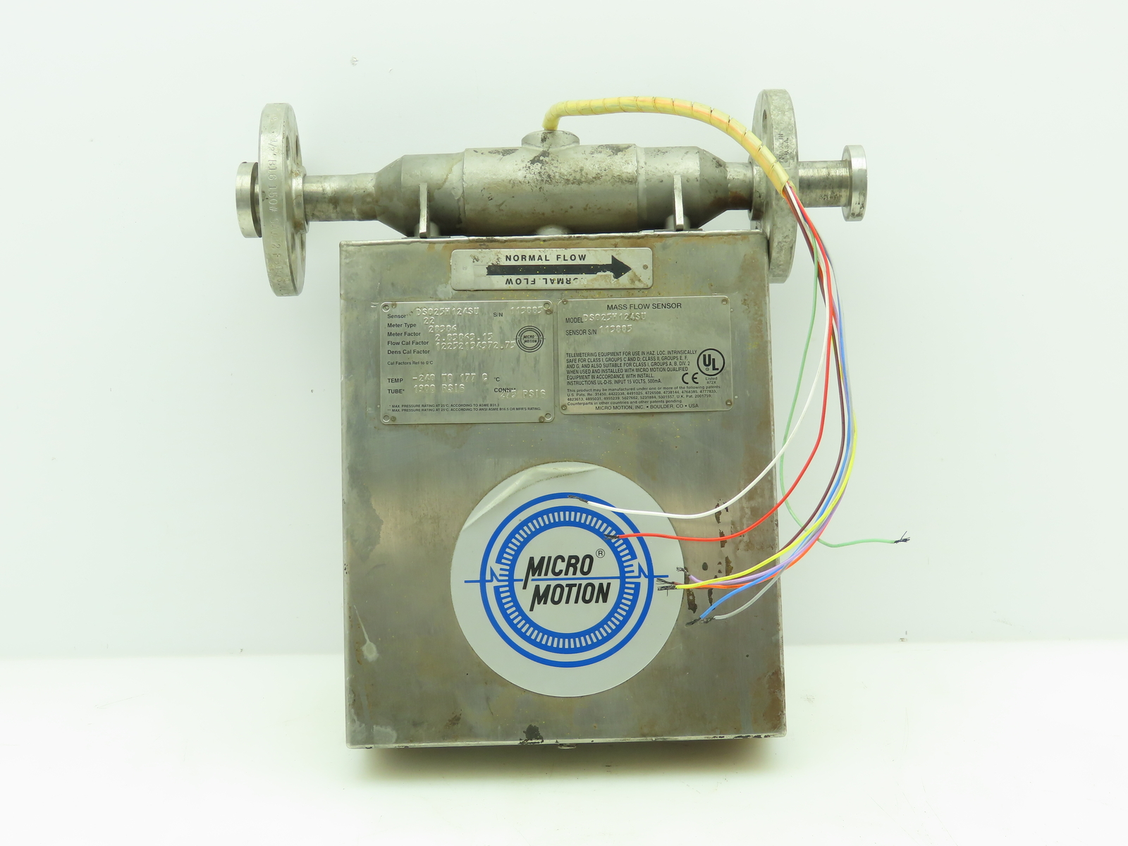 Micro Motion DS025H124SU Mass Flow Sensor Meter Type 22 Factor 28386