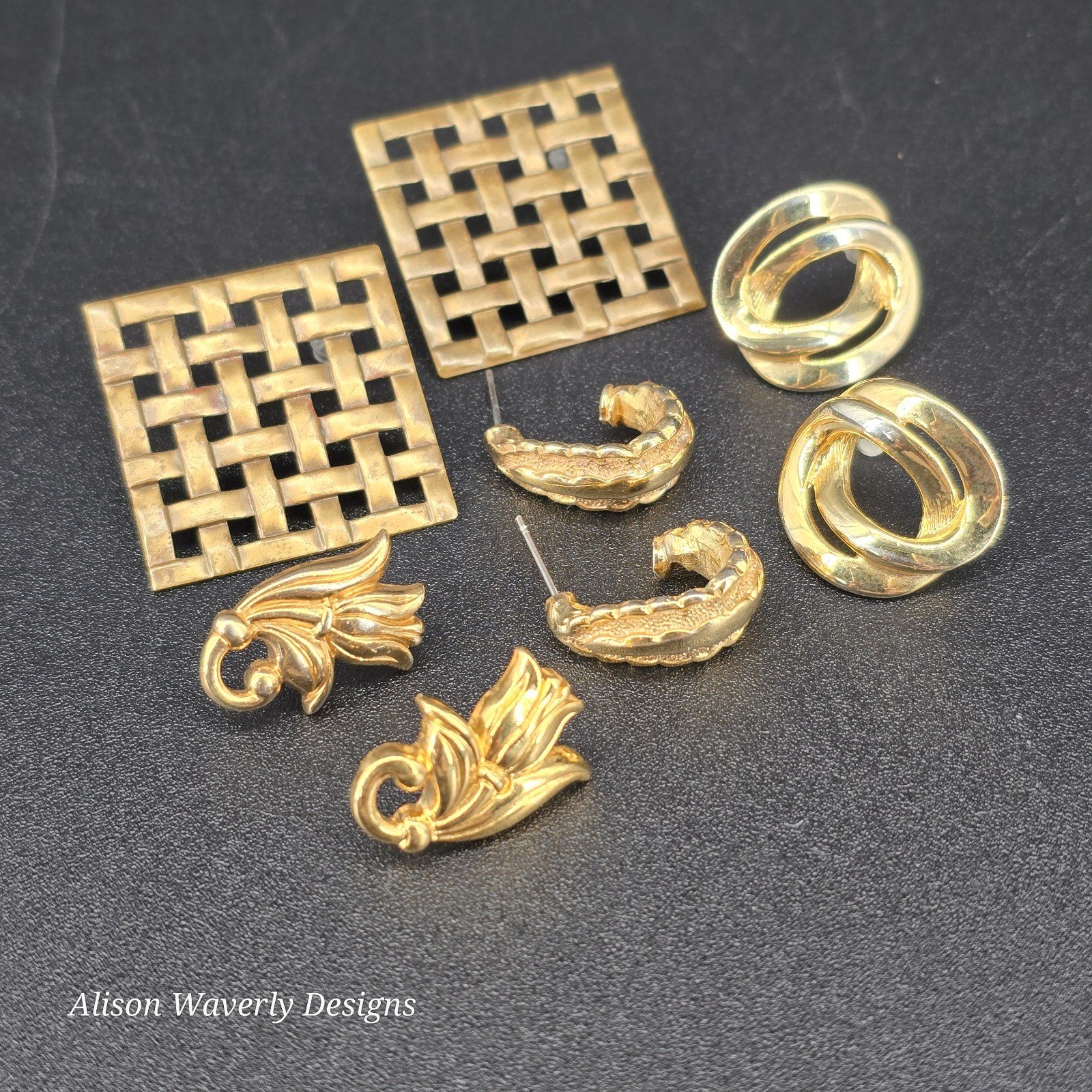 Vtg Goldtone Earring Lot Of 4