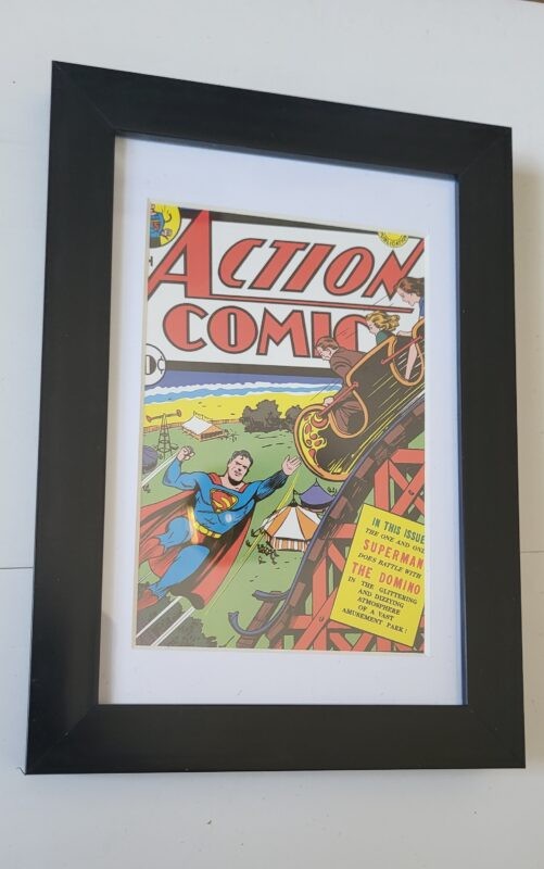 DC Comics Postcard #4 FRAMED Action 46 Superman vs Roller Coaster 1942 Fred Ray