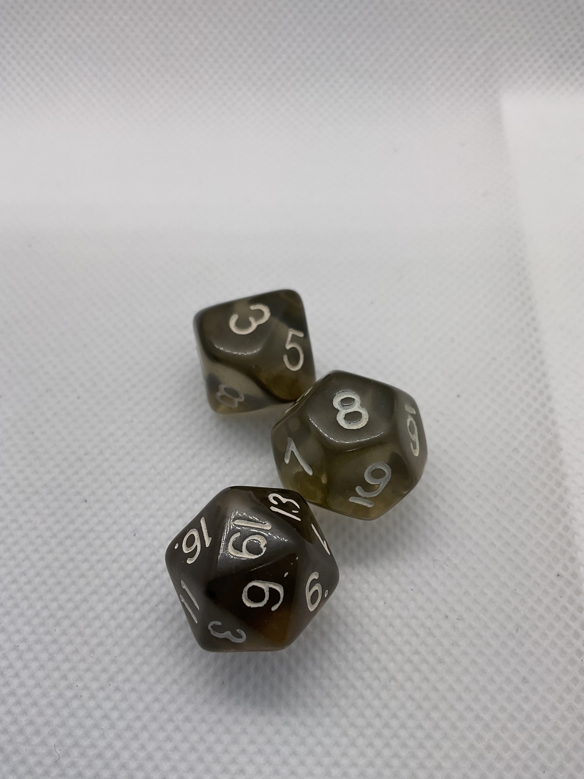 Polyhedral Dice Set D20 D10 D10 Smoke Olive Green RPG Tabletop Dice 3pc Set