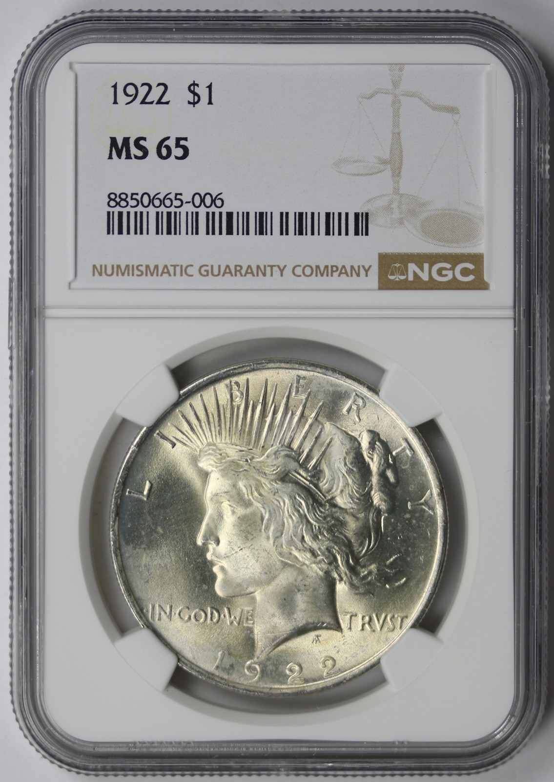 1922 Peace Dollar Silver $1 MS 65 NGC