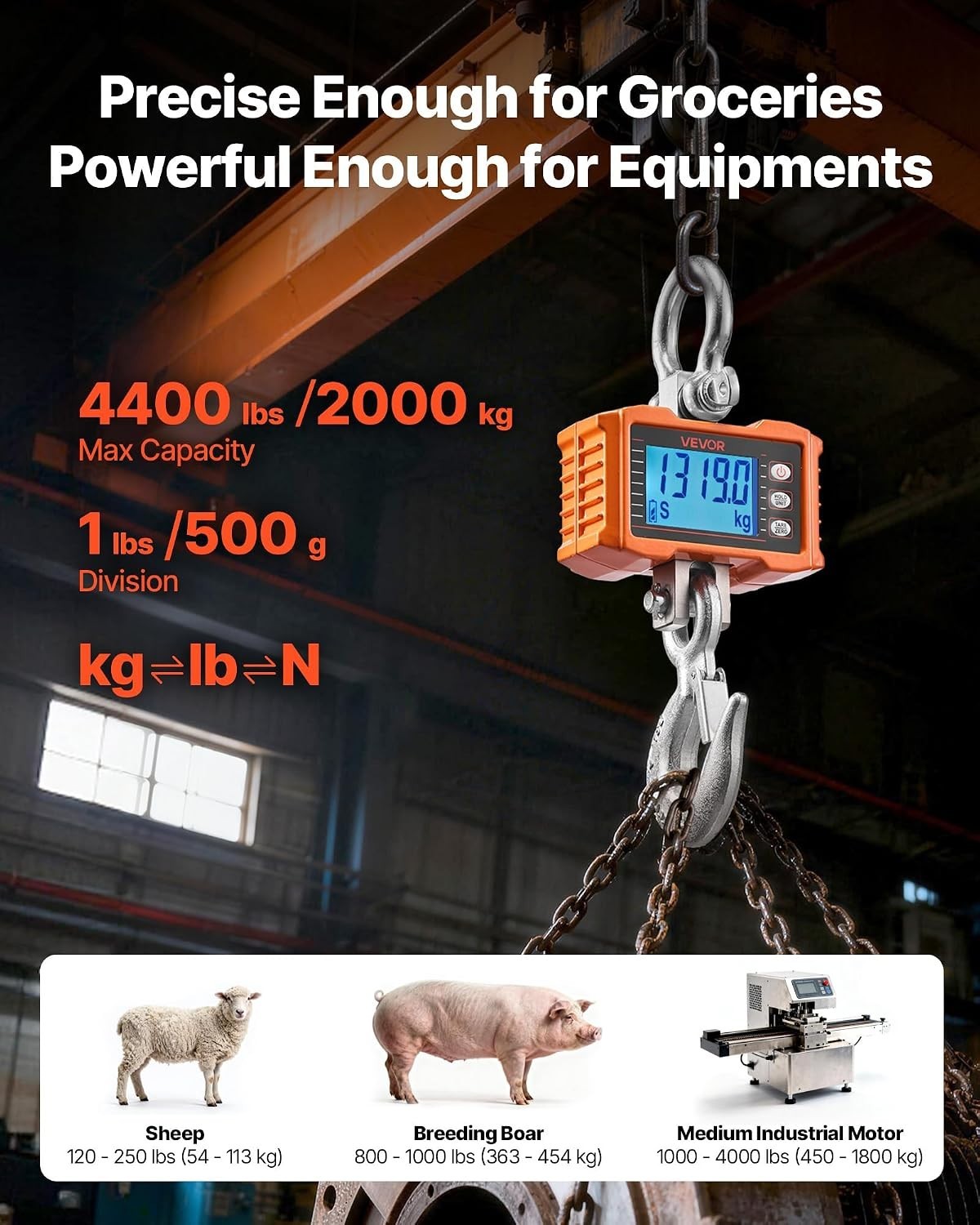 Vevor Digital Crane Scale 4400 Lb 2000 Kg Hanging Scale Lcd Remote