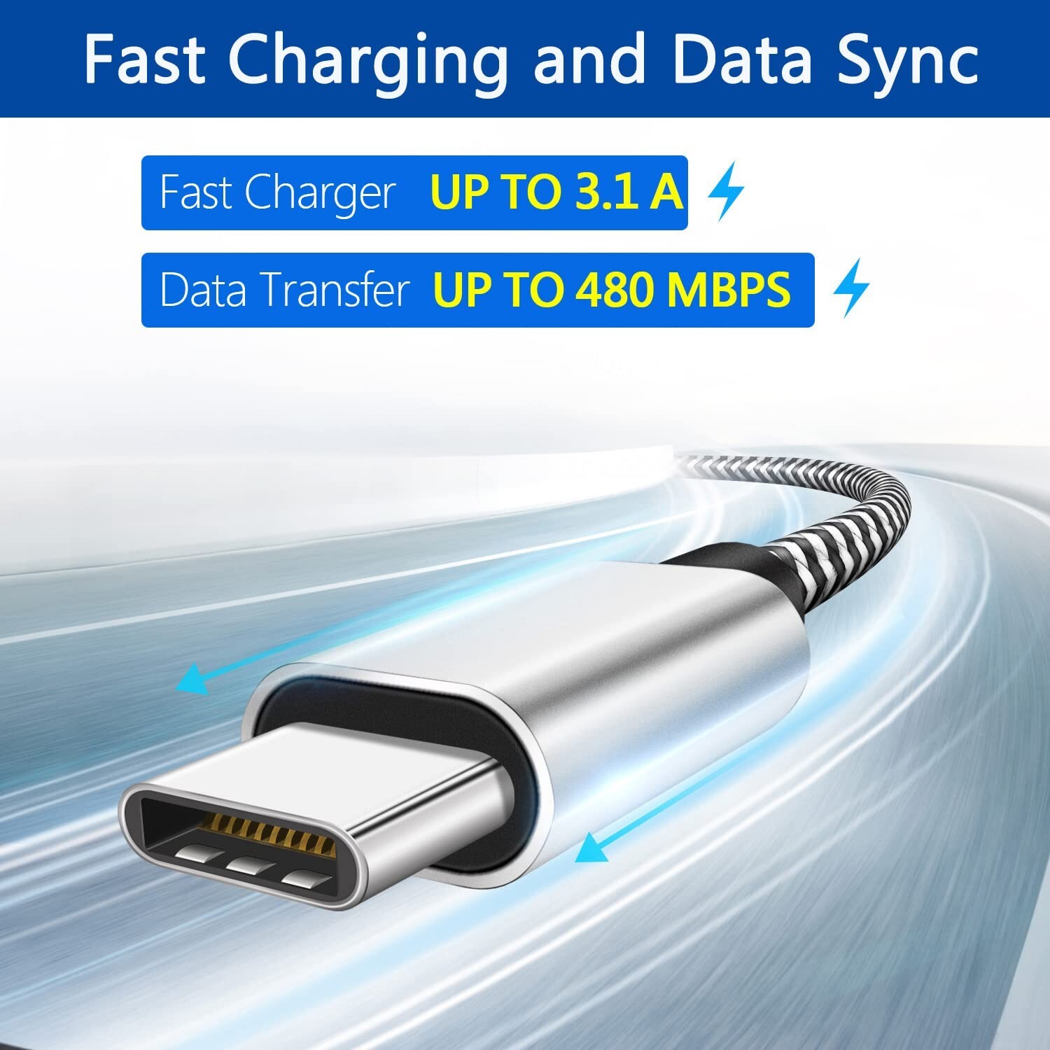 3Pack Braided USB C Type-C Fast Charging Data SYNC Charger Cable Cord 3/6/10FT