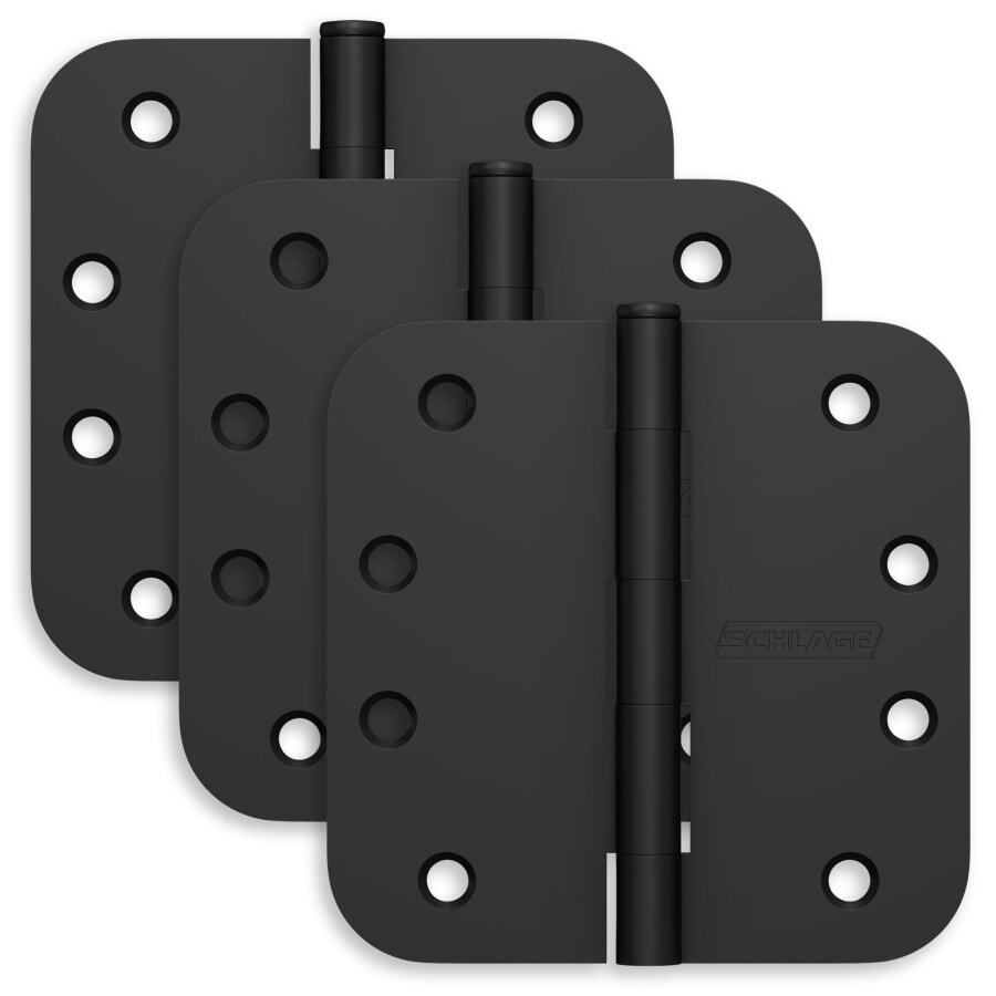 SCHLAGE 3-pack 4" x 4" Plain Bearing 5/8" Radius Corner Mortise Hinges, Black