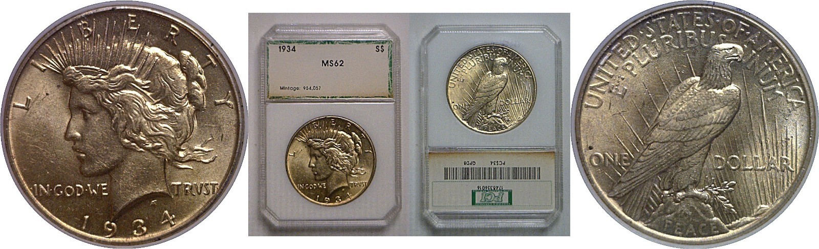 1934 $1 Peace Silver Dollar Toned PCI Uncirculated