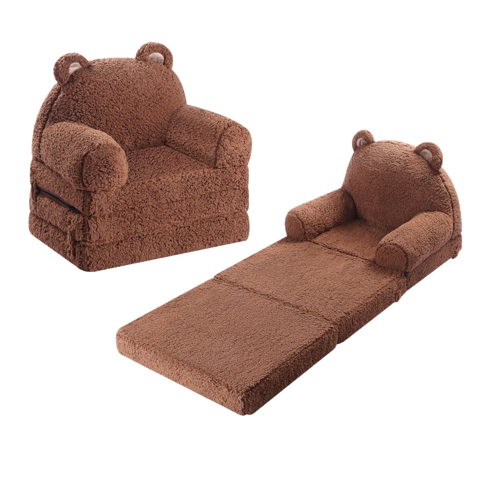 Kids Sofa, Sherpa Couch with Tri-Layer Foam Cushions, Comfy Seating for Kids ...