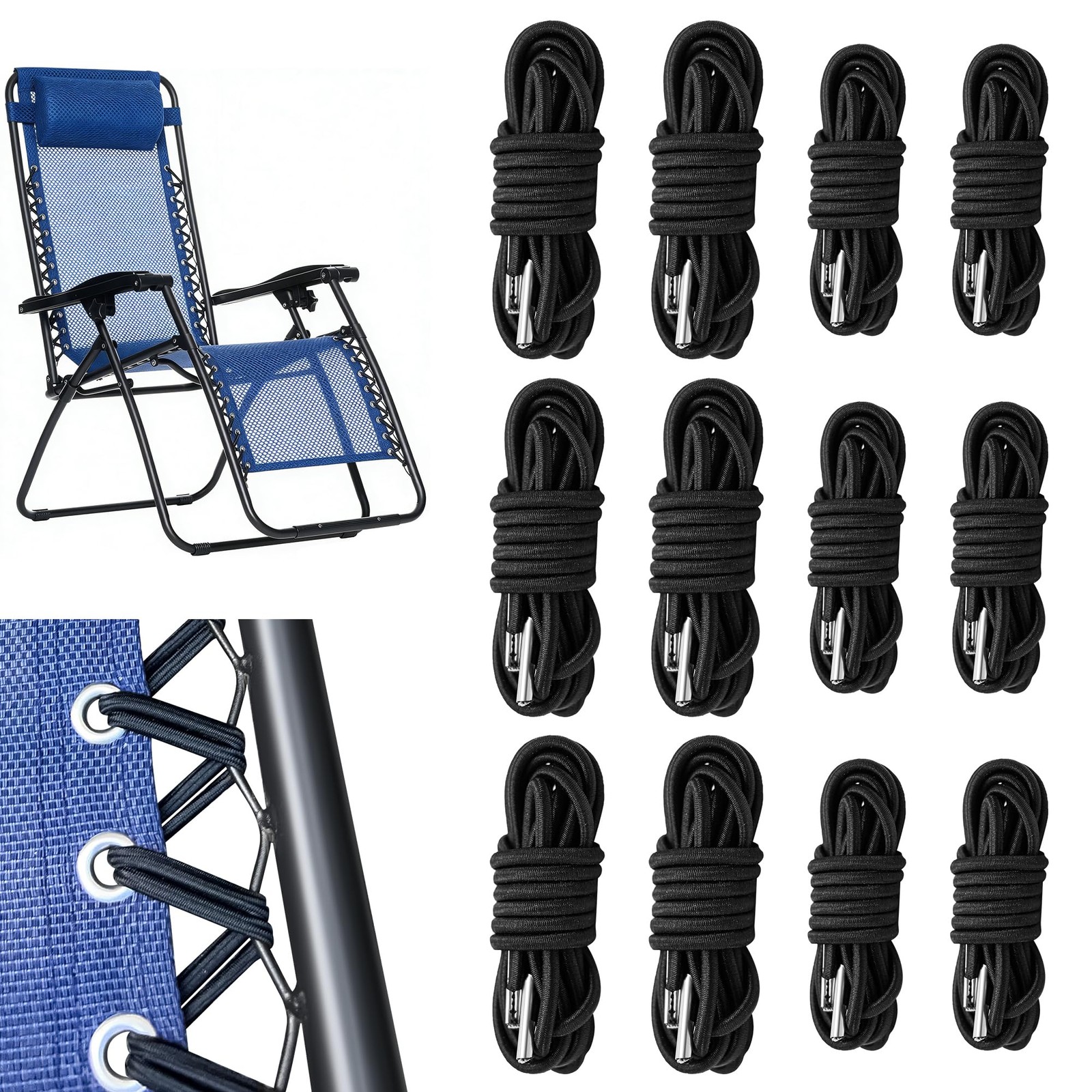 Zero Gravity Chair Replacement Cord，12 Pack Elastic Cords, Repair Straps for ...