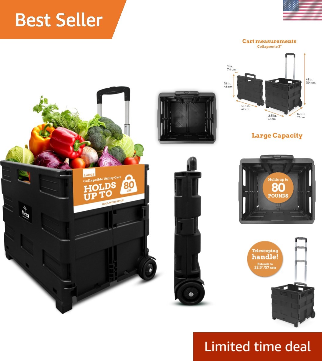 Space-Saving 2 Wheel Utility Cart: Durable, Lightweight & Versatile - Black