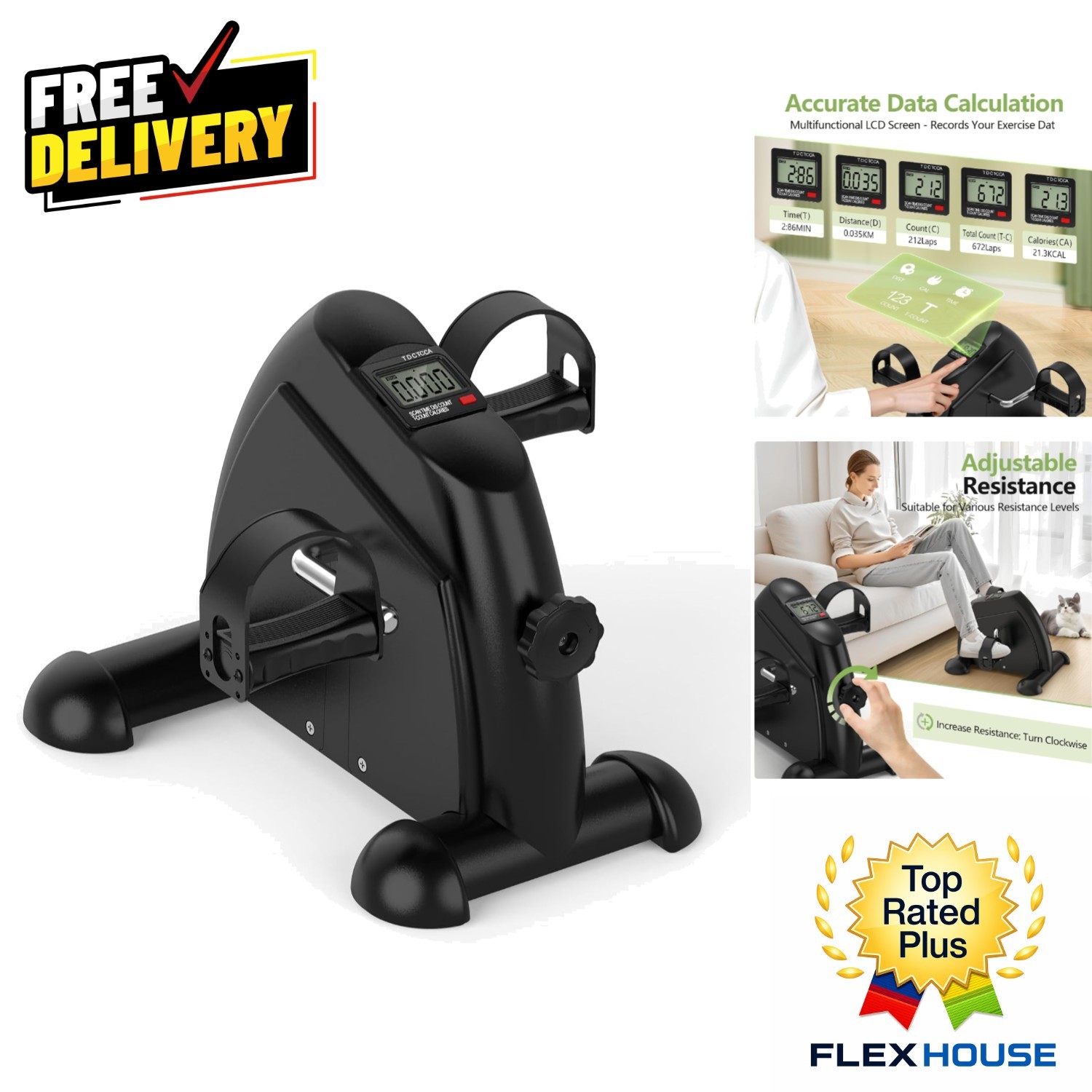 Adjustable Under-Desk Pedal Exerciser with LCD Display - Ideal for Home & Office