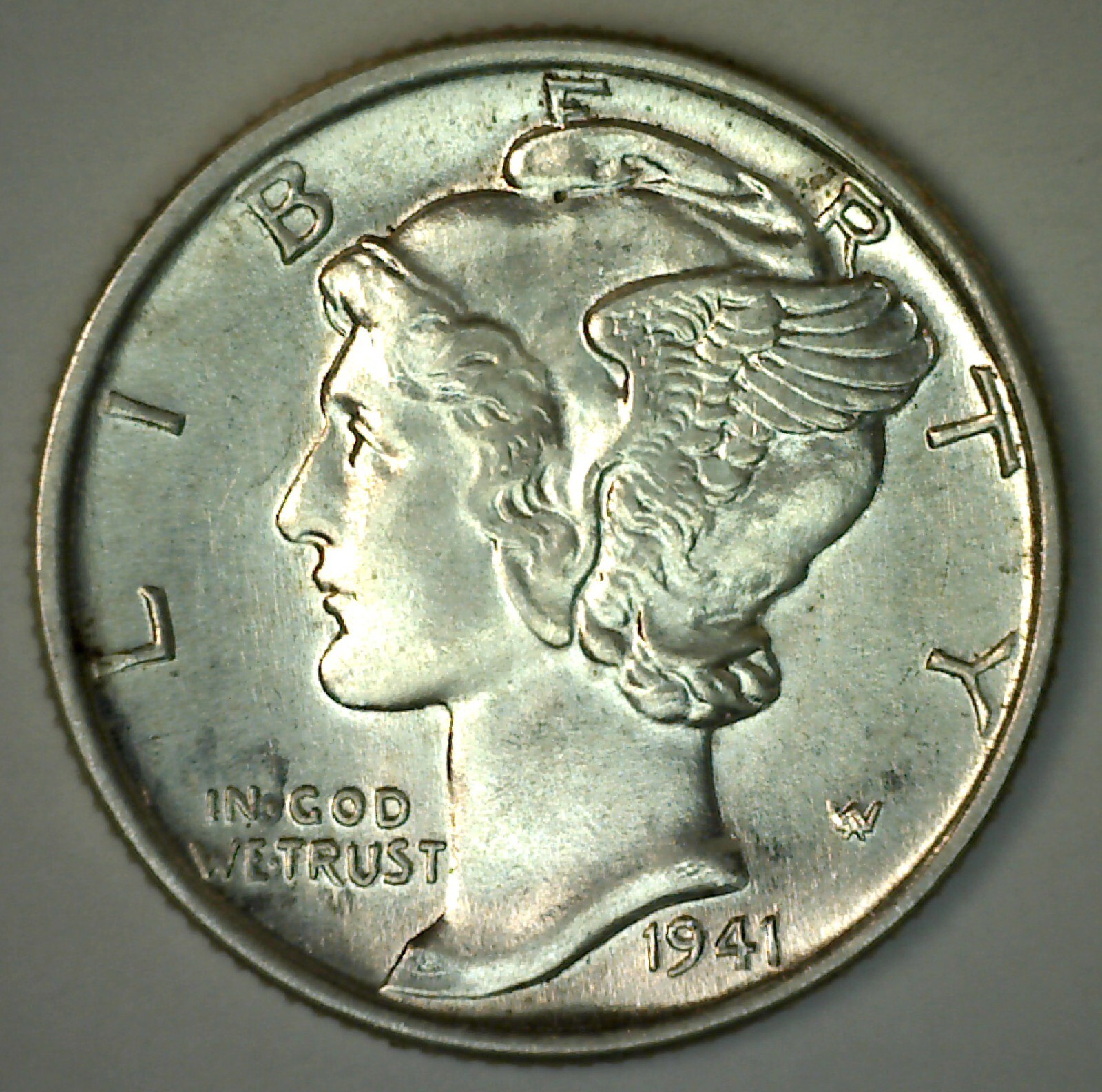 1941 Mercury Dime Silver Spotted Uncirculated 10c US Ten Cents Coin