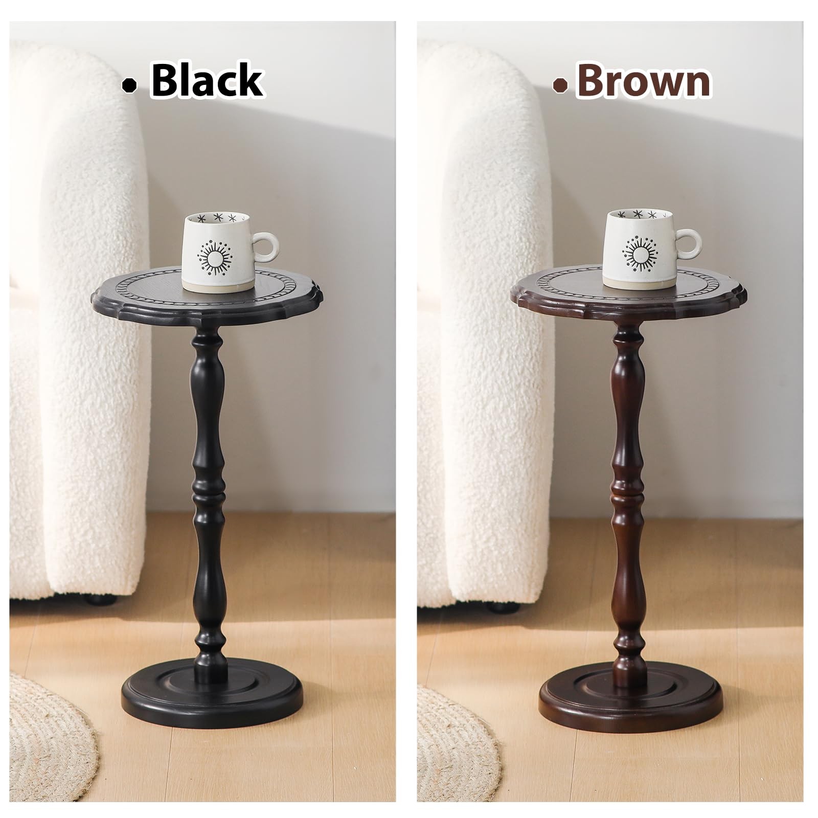 HuiDao 100% Solid Wood Round Side Table, Small Drink Table for Small Spaces, ...