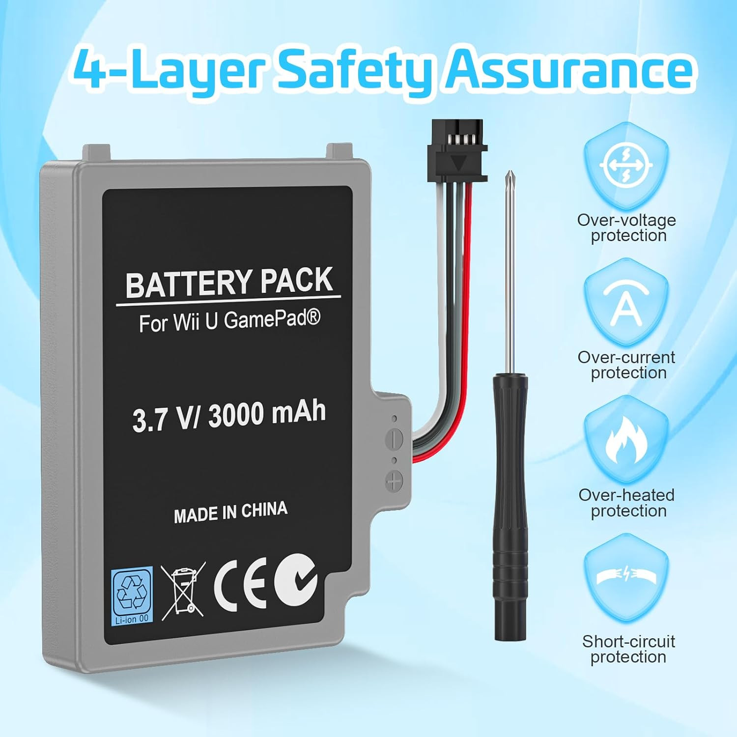 2Pcs Battery for Wii U Gamepad, Rechargeable Battery Replacement & Screwdriver