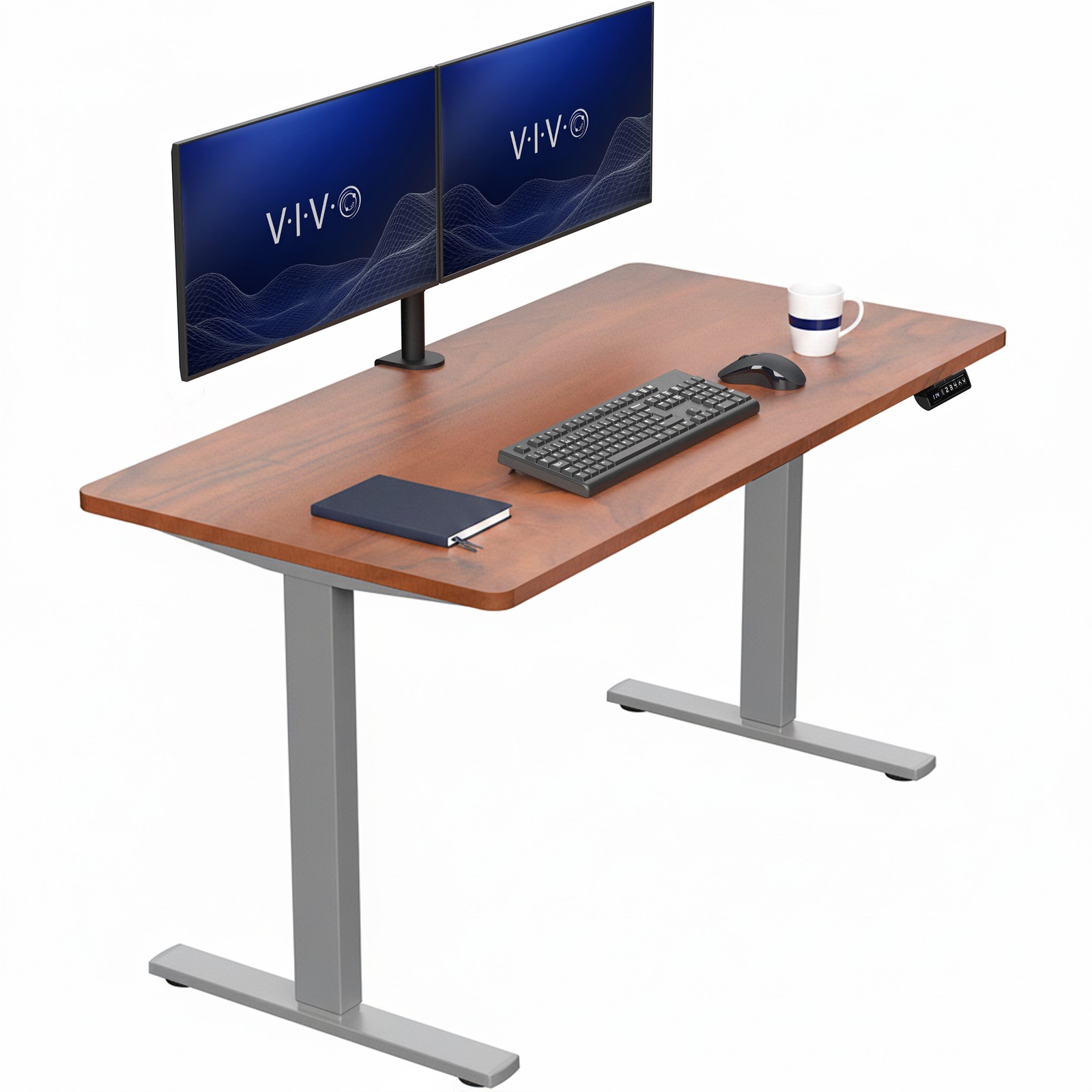 VIVO Electric 55” x 28” Stand Up Desk, Dark Walnut Table Top, Gray Frame