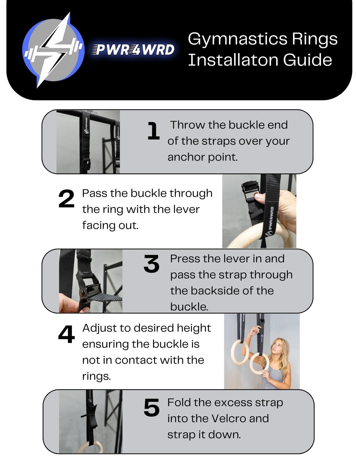 Gymnastic Rings - Durable Home Workout Equipment w/Adjustable Straps & Secure...