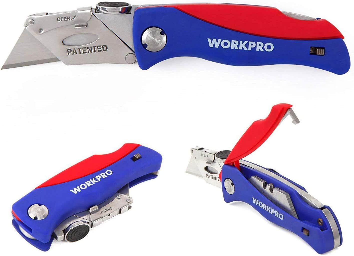 WORKPRO Folding Utility Knife 2PCS Set Quick-Change Blade w/ 10PCS Extra Blades