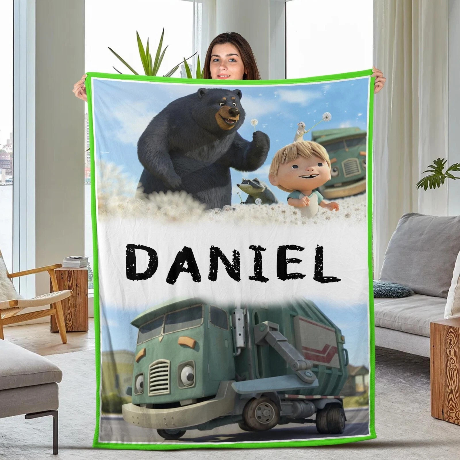 Personalized Hank And Trash Truck Trash Fleece Blanket, Disney Lovers Quilt