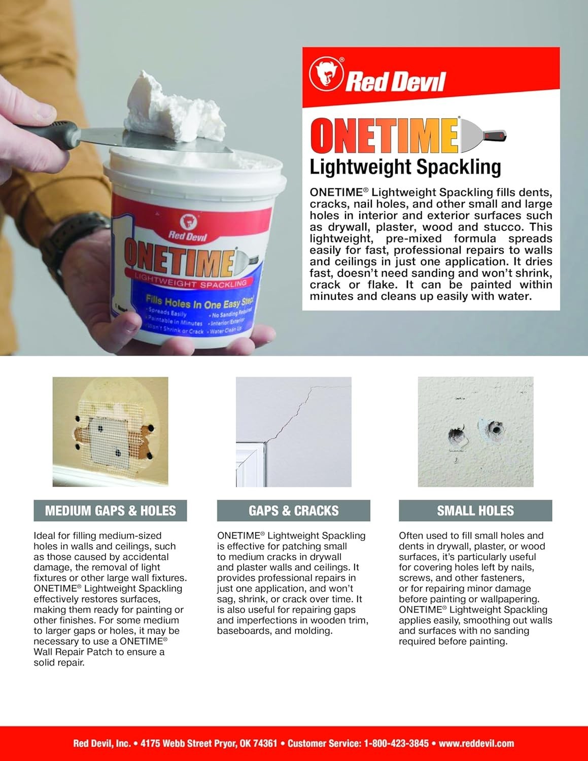 1 Quart ONETIME Spackling Paste for Durable, Smooth Finish – Ideal for Drywall