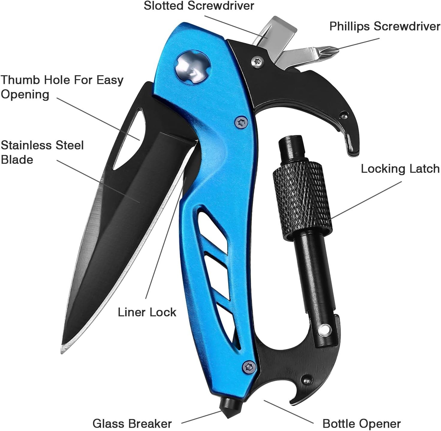 Durable Stainless Steel Multitool Carabiner - 6 Functions for Camping & Hiking