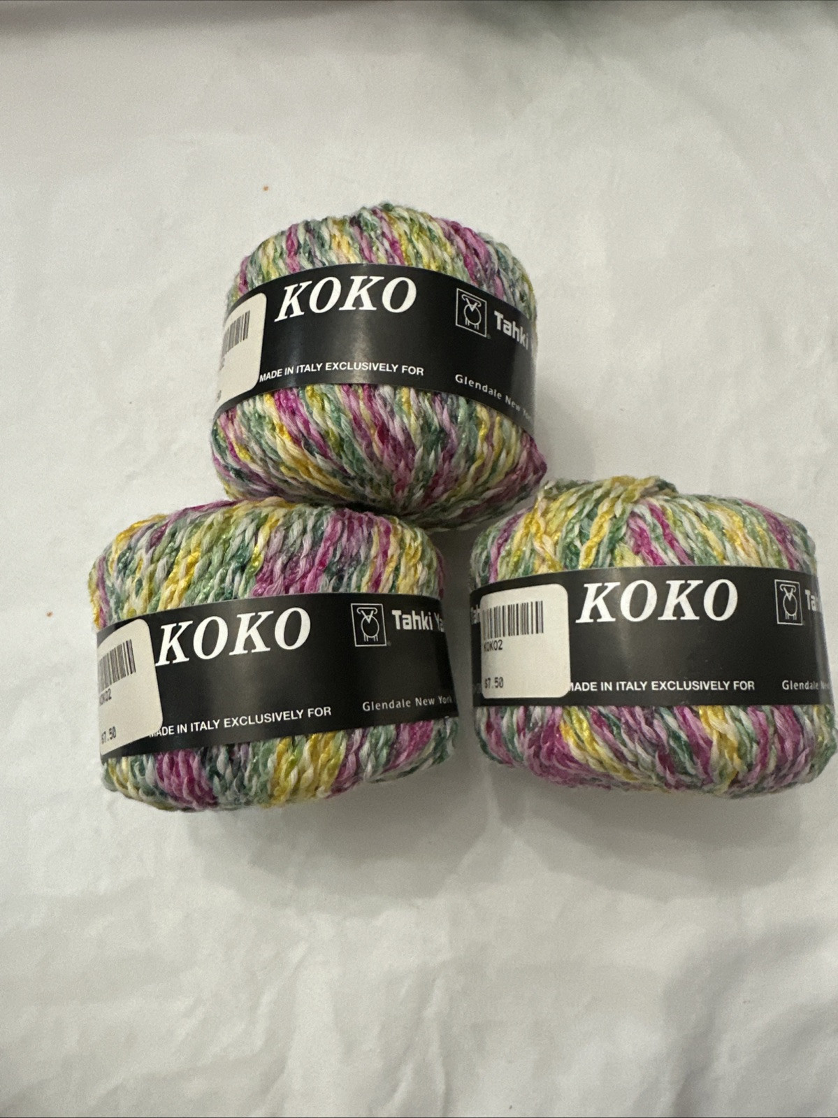 Vintage Tahki Stacy Charles Koko Metallic Nylon Cotton Viscose Yarn 3 Skeins