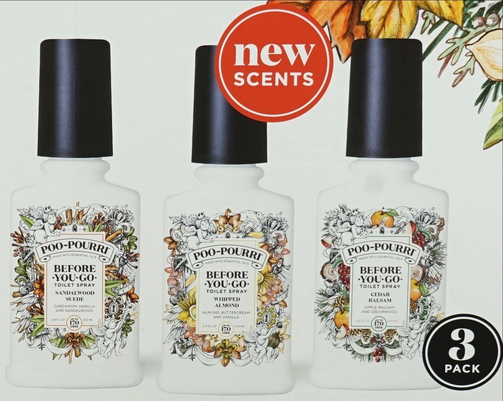 (3 Pack) POO-POURRI Toilet Spray 3.4 Oz Each Made W Essential Oils ~ New Scents!