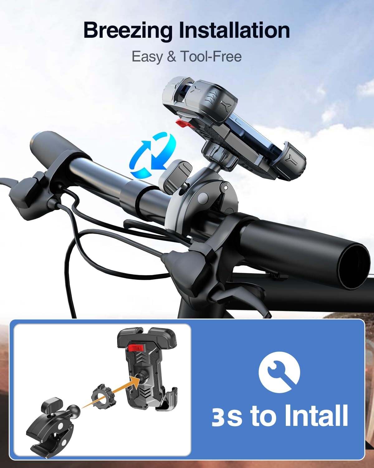Motorcycle Phone Mount Holder for iPhone 16 Pro Max Anti-Shake 7.2"