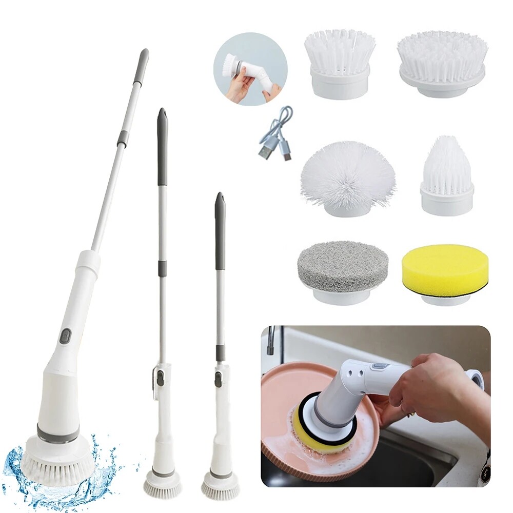 Electric Spin Scrubber Cordless Shower Cleaner Brush with Adjustable Extension