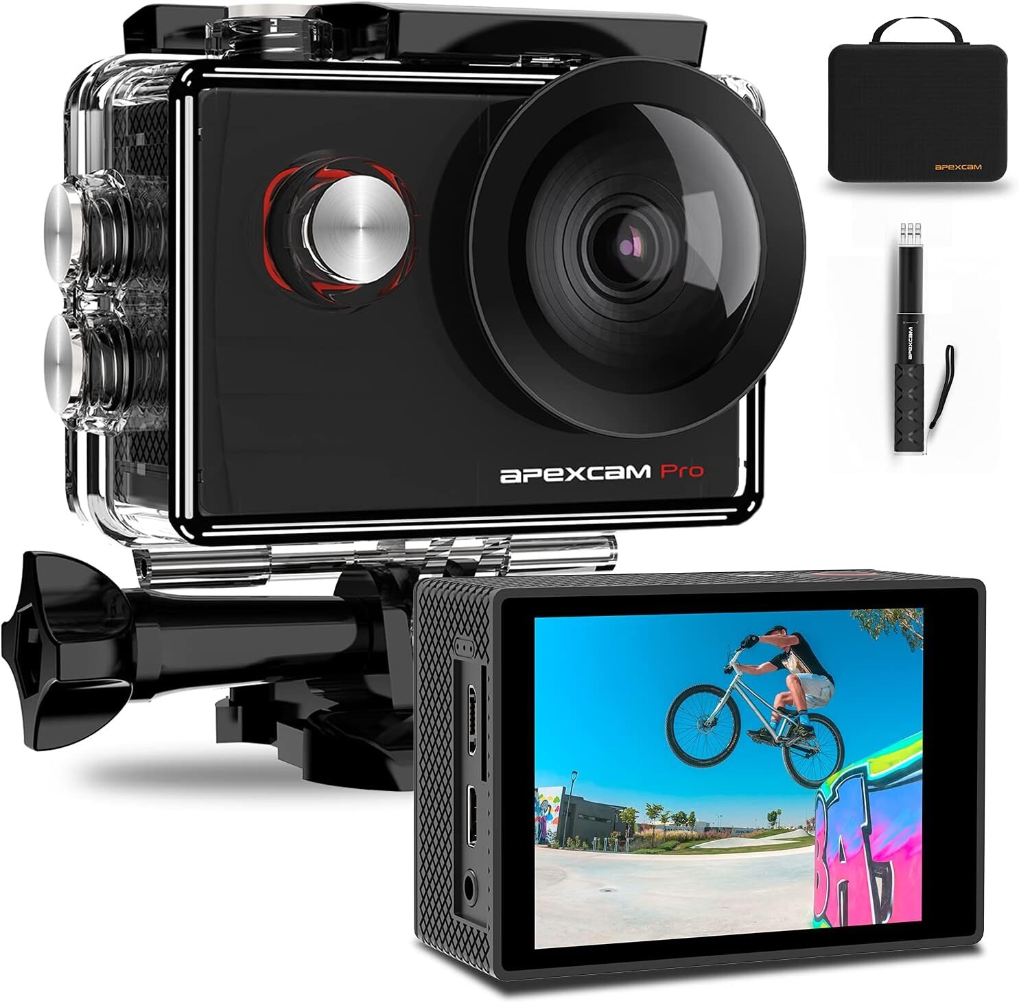 Apexcam M90 Pro EIS Action Camera 4K 20MP WIFI for Sports 170°Wide-Angle 40M Wa
