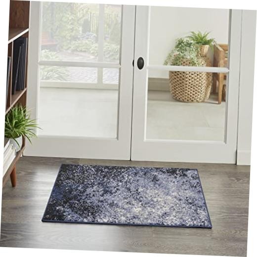 Light Blue/Black Area Rug - 1'10'' x 2'10'' - Modern, Abstract, Modern