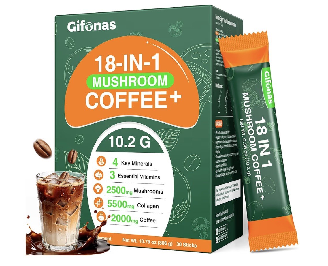 Gifonas 18-IN-1 Mushroom Coffee+ Instant Coffee Sticks 10.2g Each 30 Pack