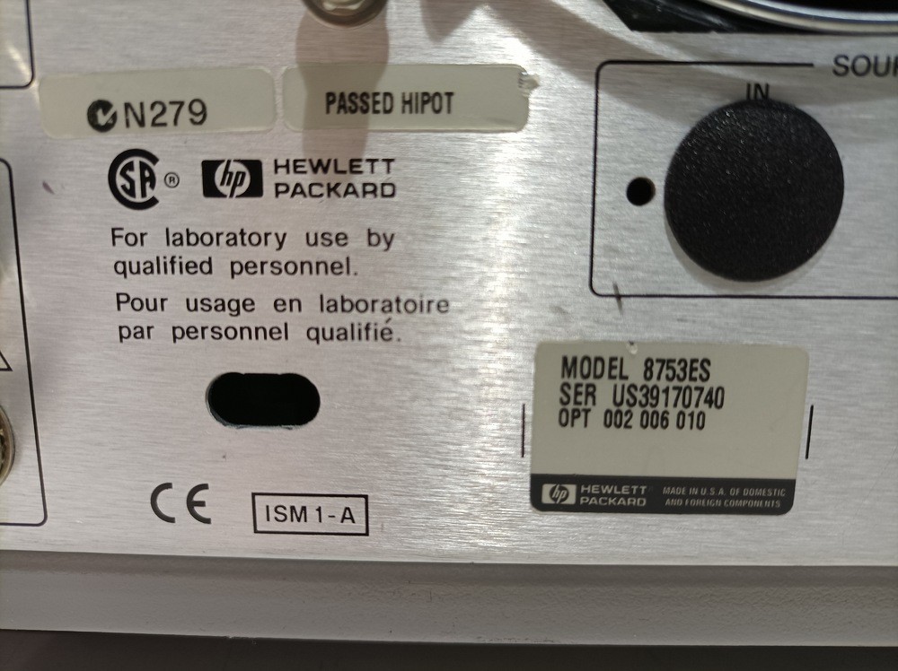 Hewlett Packard 8753ES, S-Parameter Network Analyzer, 30kHz-6GHz, 002, 006 & 010