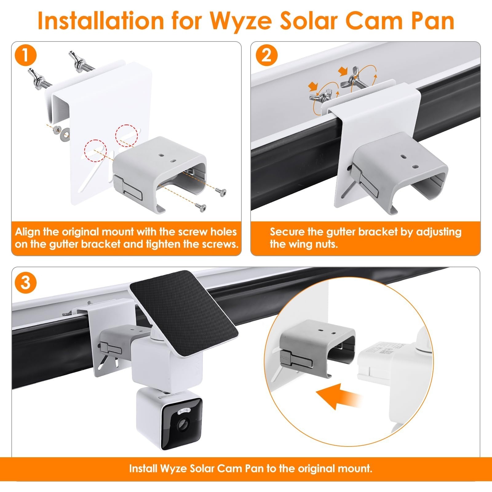 Gutter Mount Bracket for Solar Security Camera Pan Cam Aluminum Clamp Holder