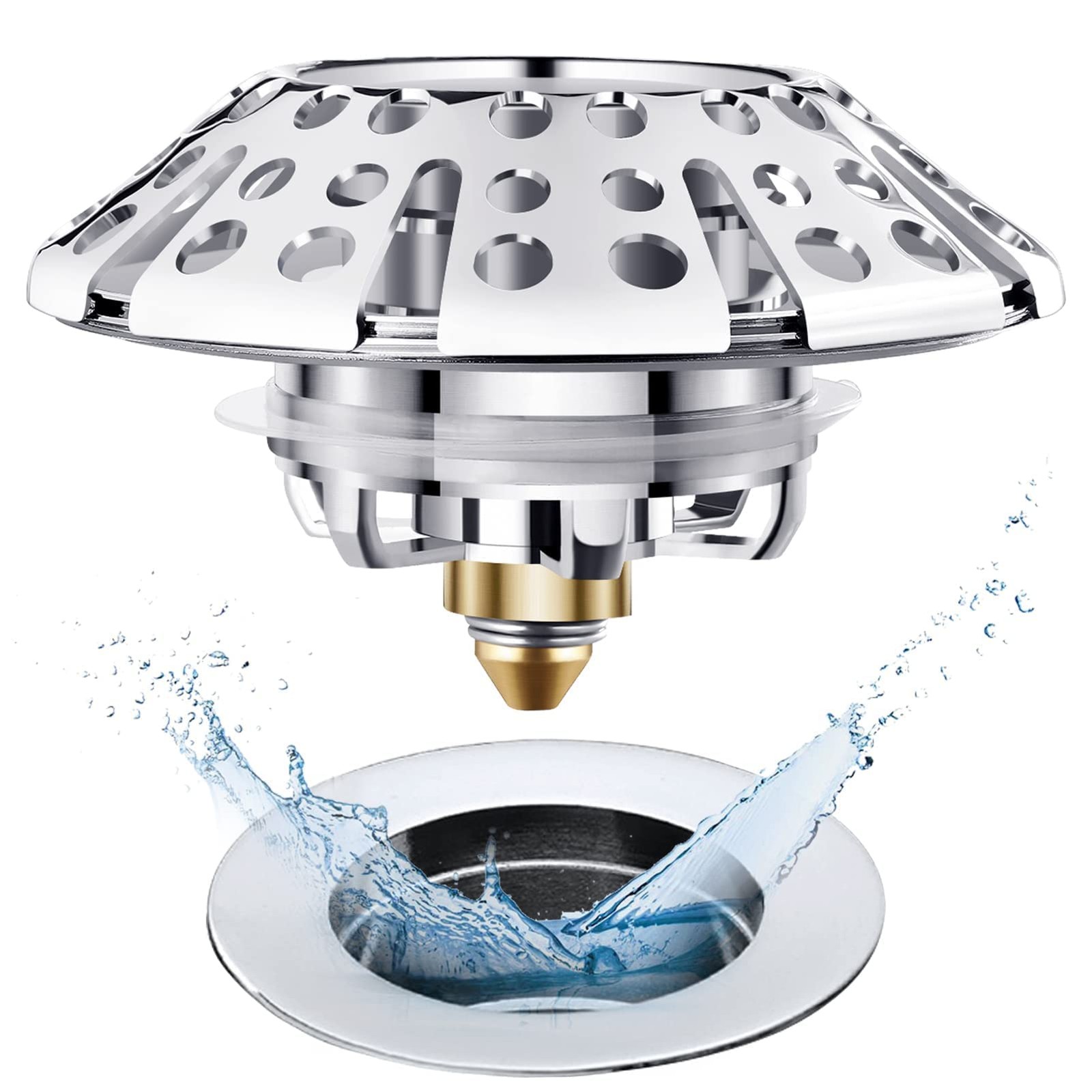 AzWzz Universal Tub Stopper Bathtub Drain 2 x 2 x 2 inches, Chrome Silver