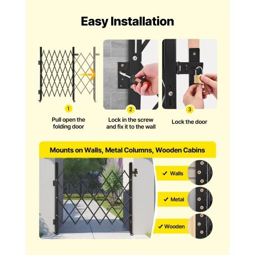 Single Folding Security Gate, Lockable Scissor Gate with 360?° Swivel Caster