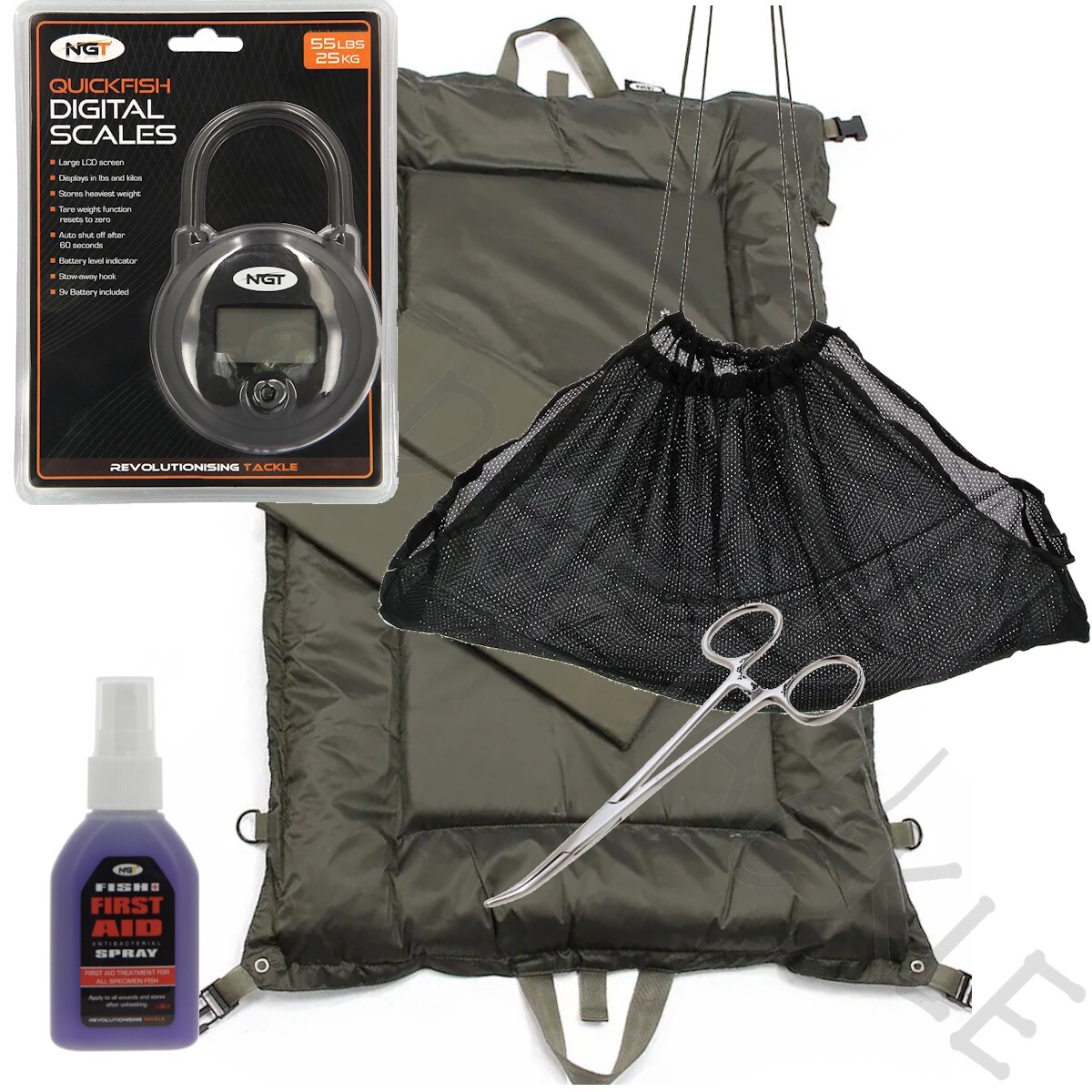 NGT Unhooking Beanie Mat Weigh Sling Scales Fish Aid Spray Carp Fishing