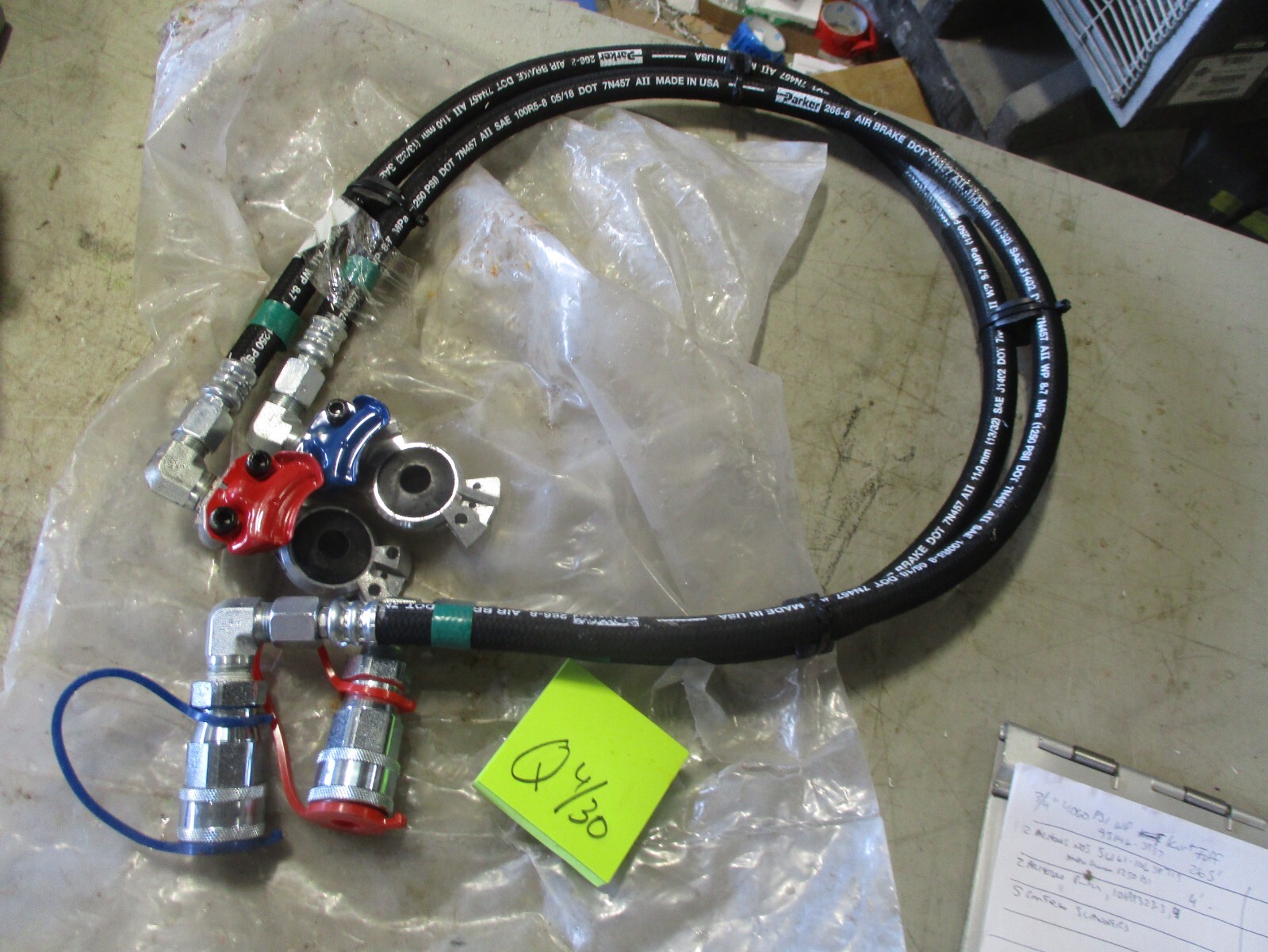 2 NOS 4' Parker Air Hoses w/Glad Hands, for Stryker Tow Bar Kit 86G0Y59L