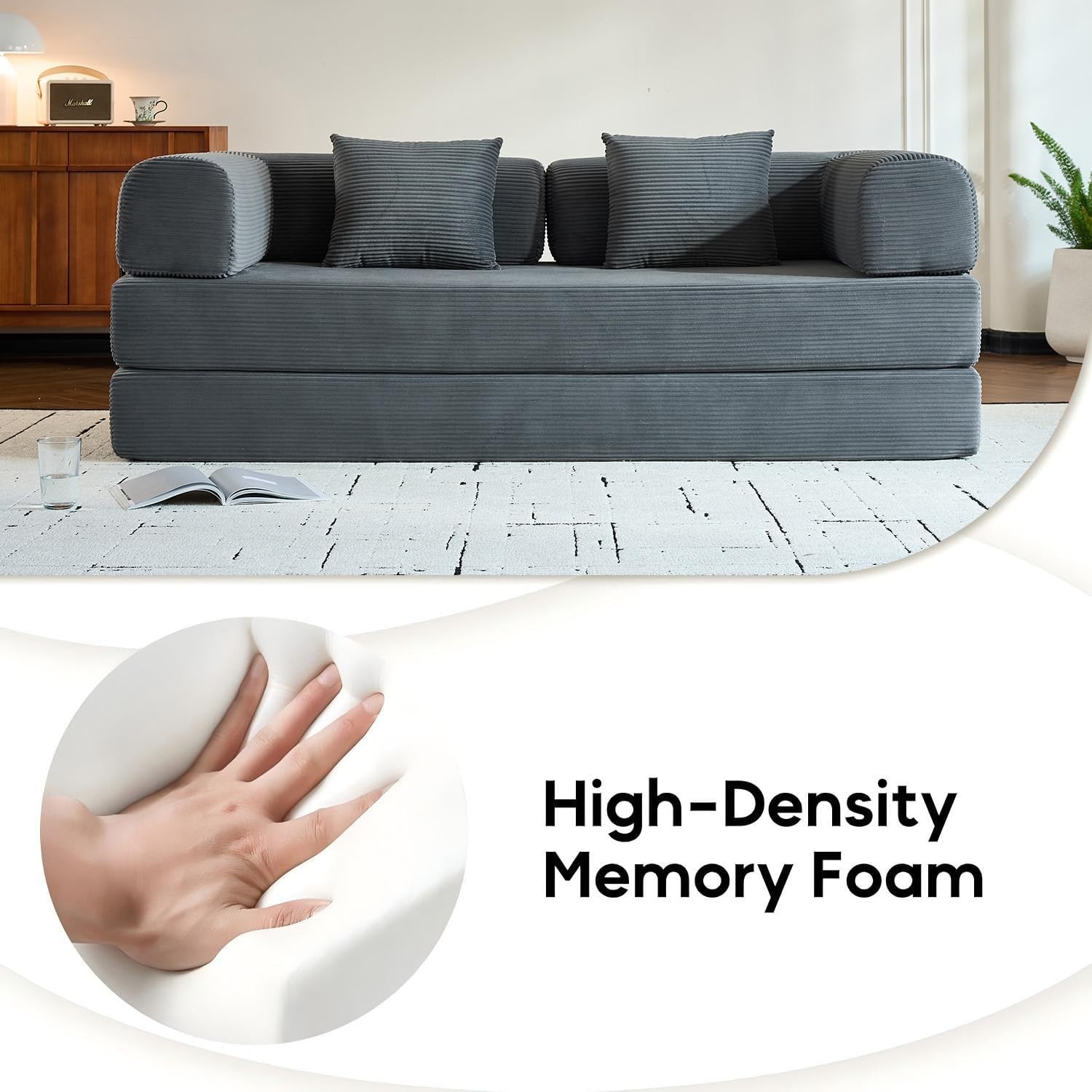 77.9" Convertible Floor Bed Folding Couch with Back Support Fixed-Shape Frame