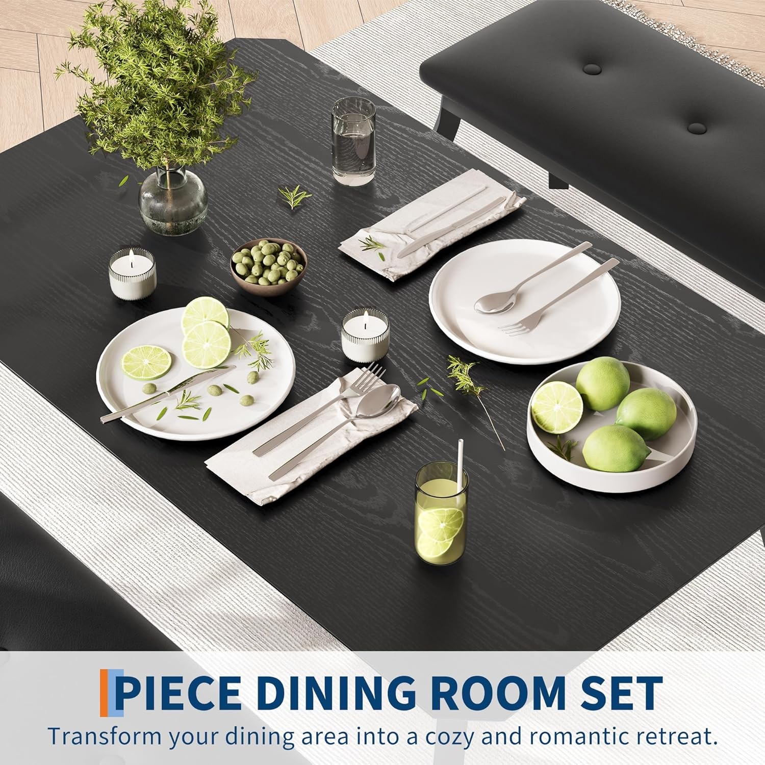 3 pcs Dining Table Set for 4 Kitchen Table with 2 Upholstered Bench Dining Room
