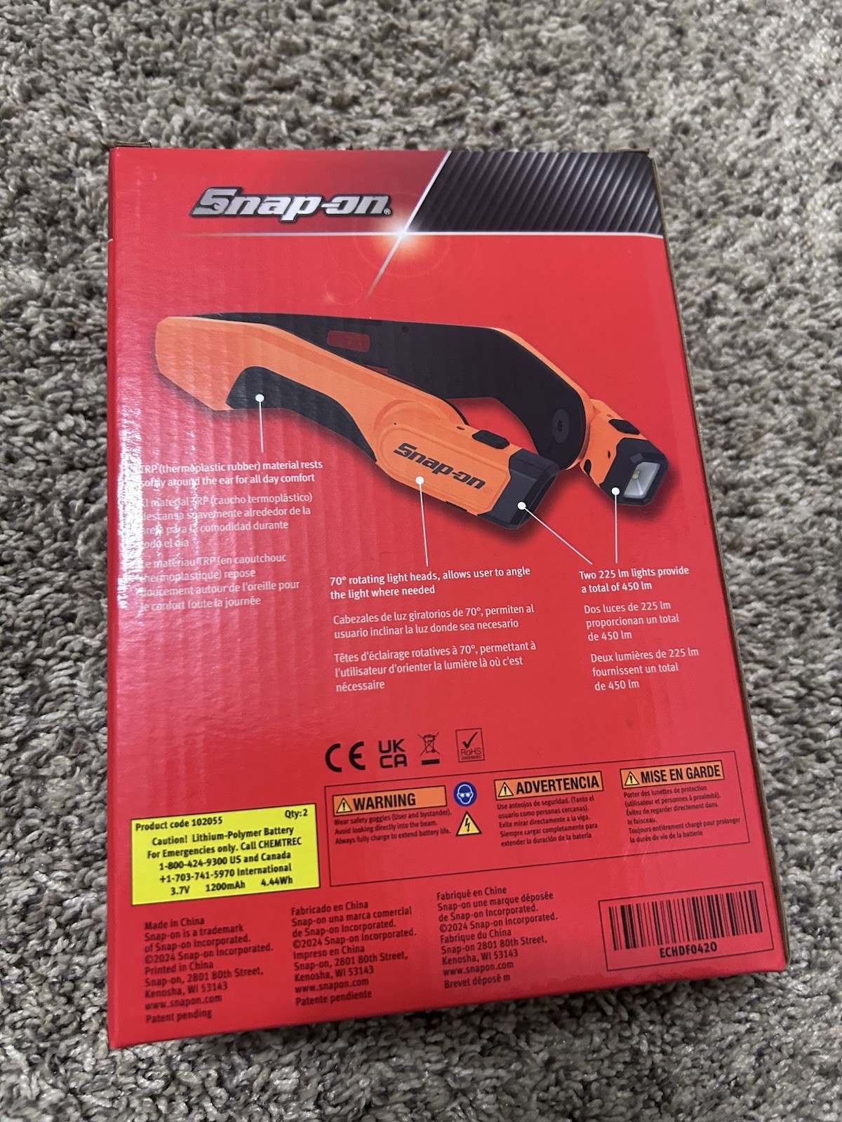 Snap On BRAND NEW 450 Lumen High-Tech Headlamp (Orange)