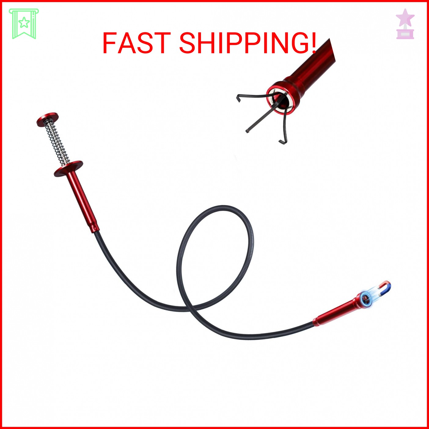 TOPPUSIDO Grabber Reacher Tool, Flexible Magnetic Pickup Tool with 4-Claw Grippe