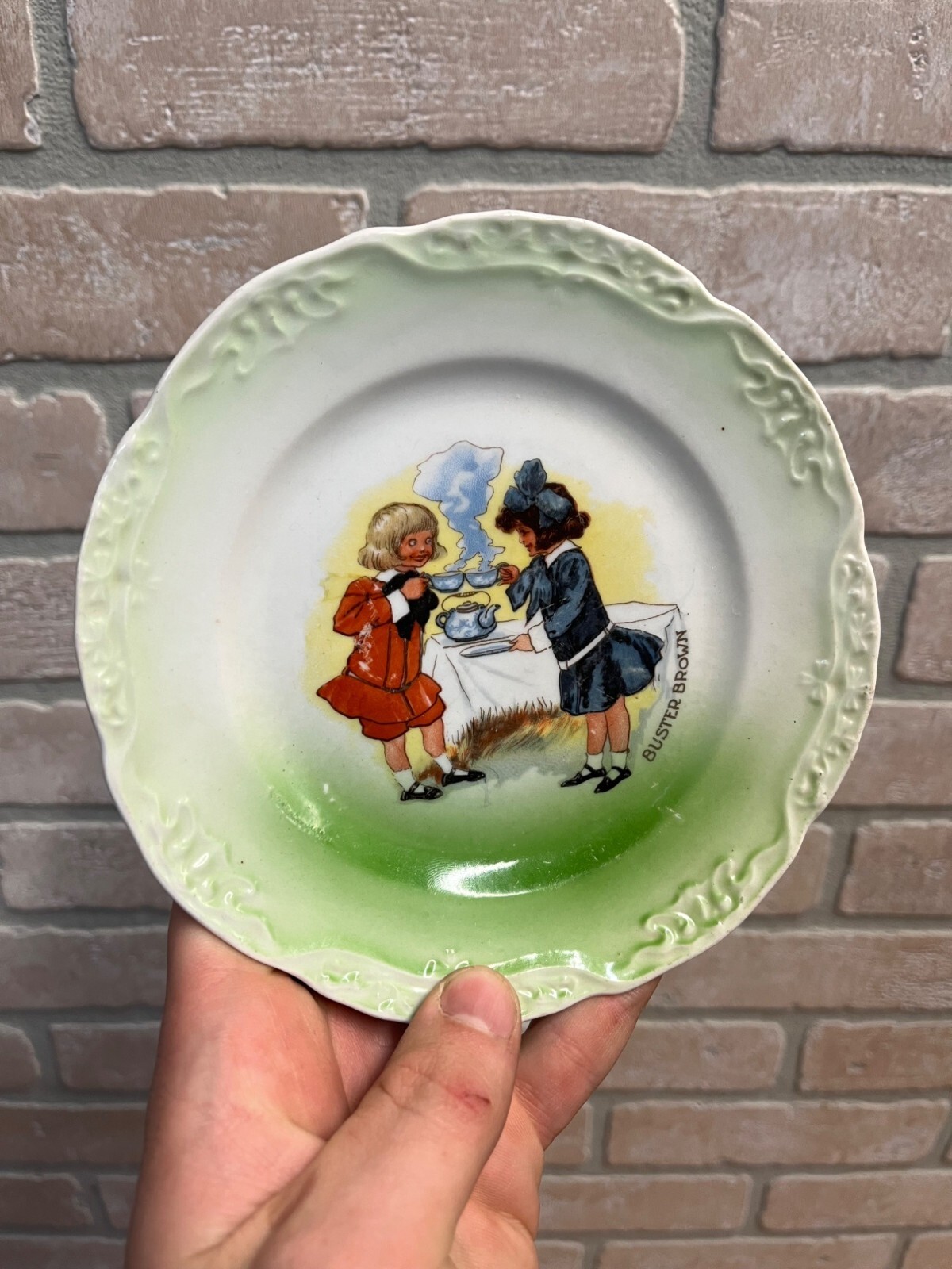 Vintage 1920s Buster Brown Shoes Porcelain Plate Advertising Promo Premium