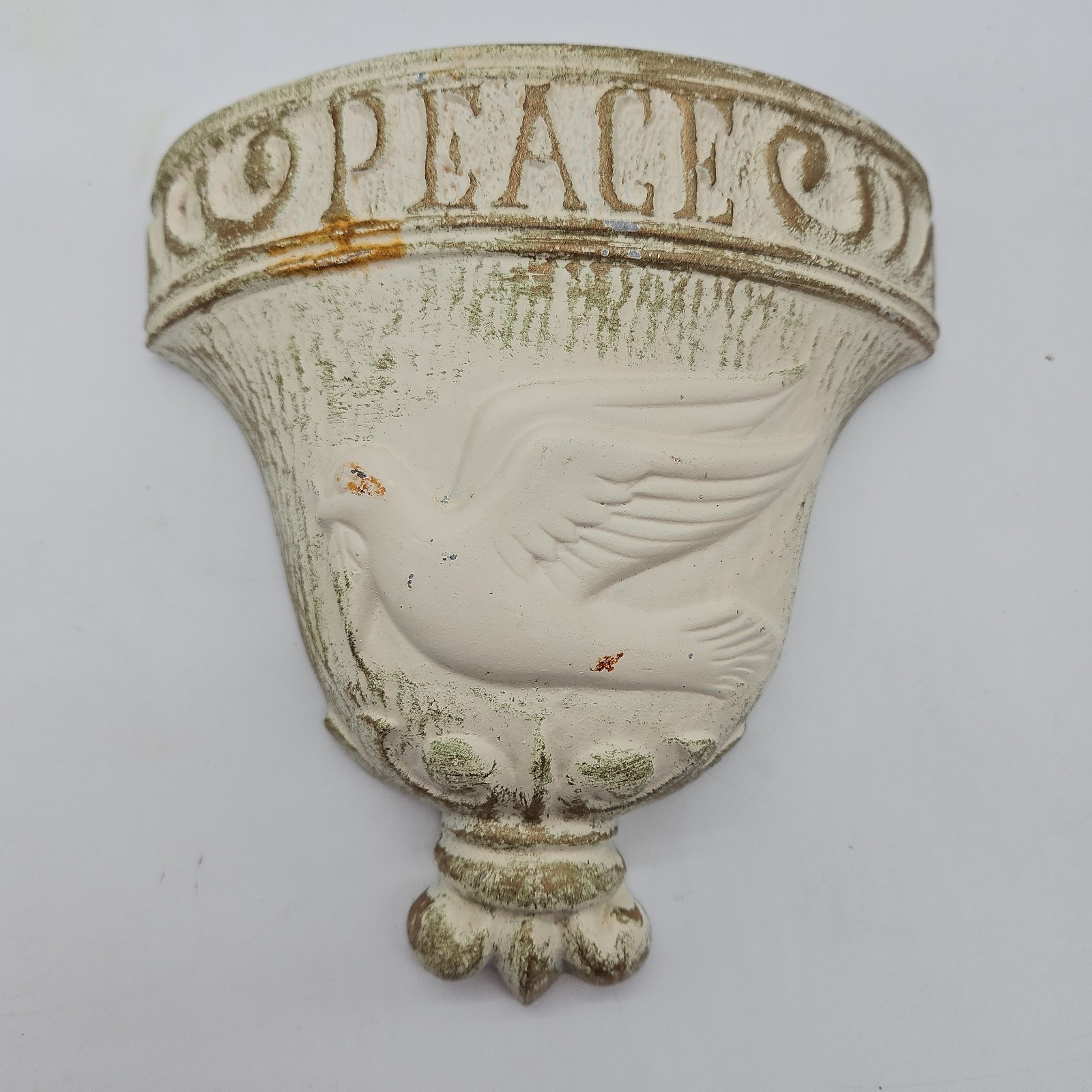 1976 Rustic Cream Gold Cast Metal Wall Pockets Planters Decor