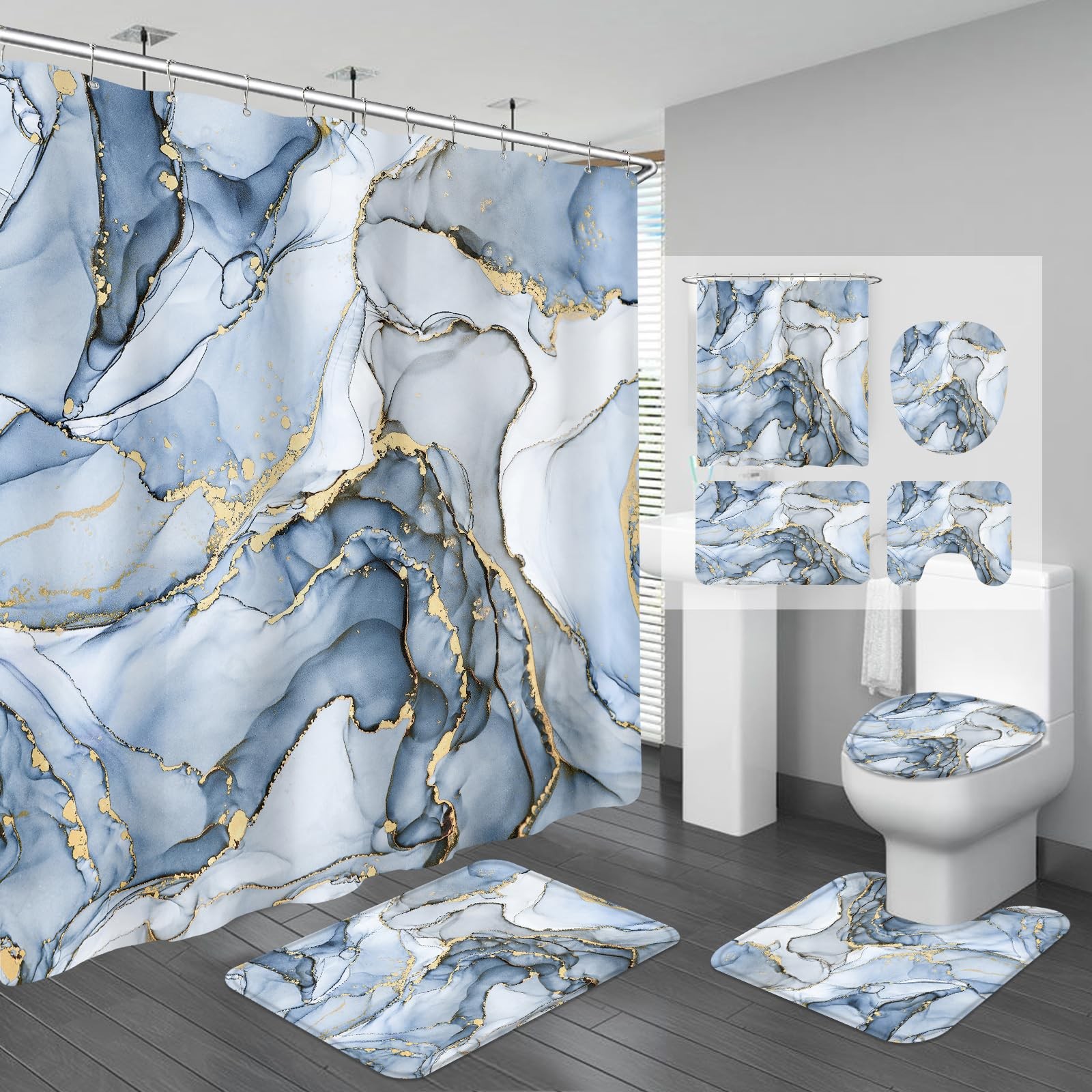 BayNook 4PCS Light Blue Gold Marble 72"W x 72"L (Pack of 1),