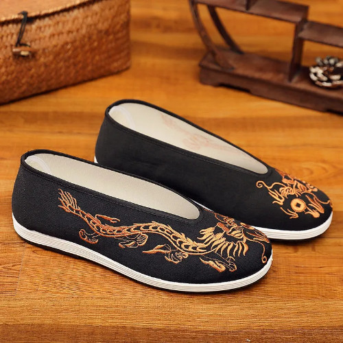 Vintage Chinese Kung Fu Shoes Old Beijing Breathable Embroidery Casual Shoes