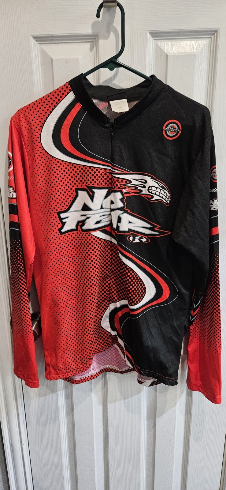 No Fear vintage cycling Jersey Black Red White Graphic Design Long Sleeve