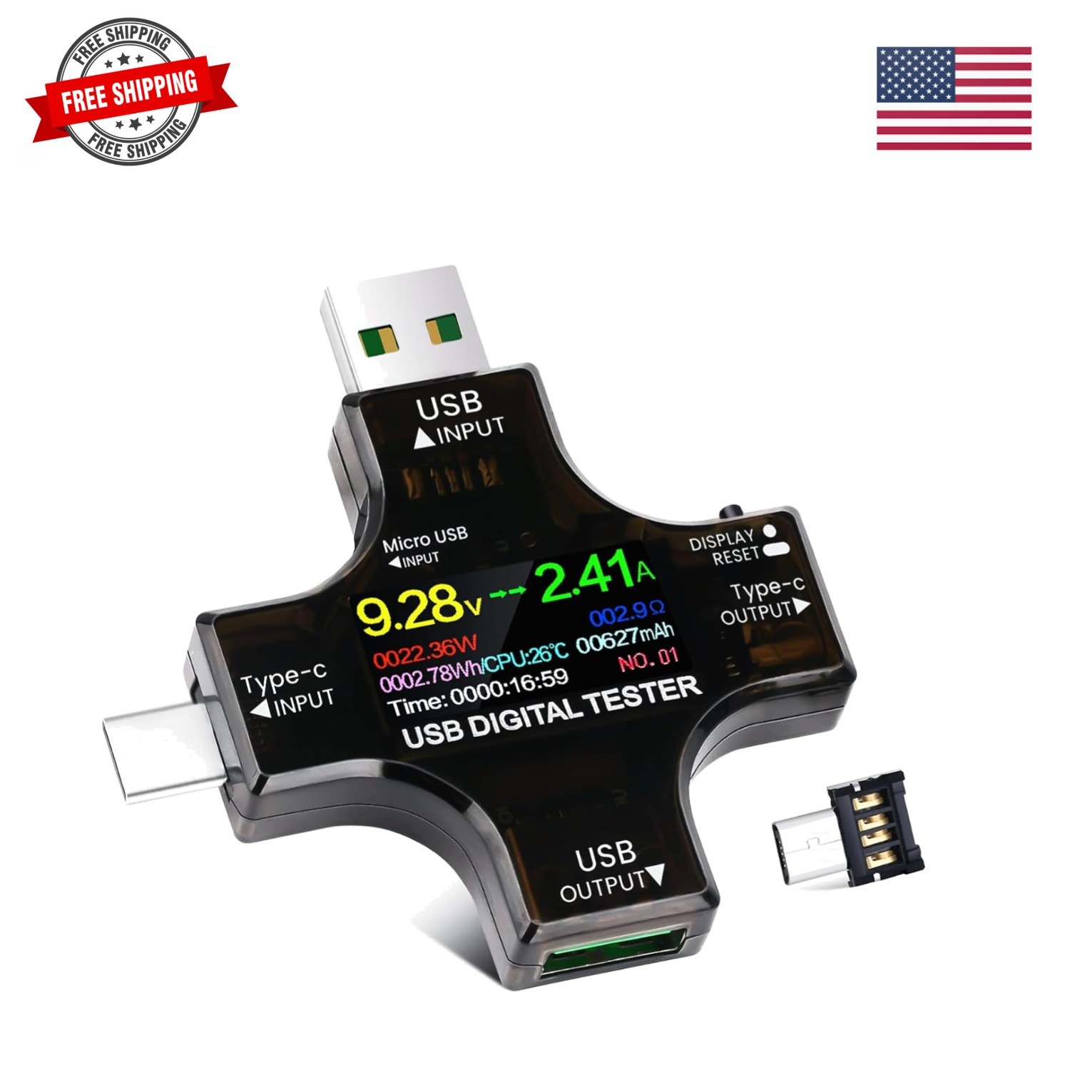 USB C Tester Power Meter 2 in 1, Digital Multimeter 3.6-32V 0-8.0A Voltage an...